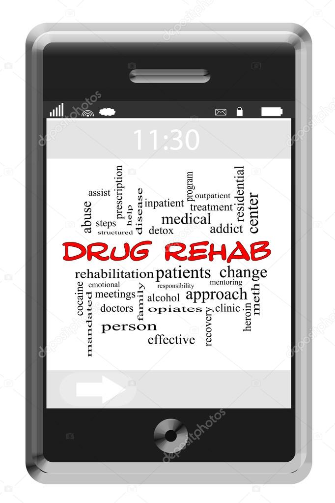 Drug Rehab Word Cloud Concept on Touchscreen Phone