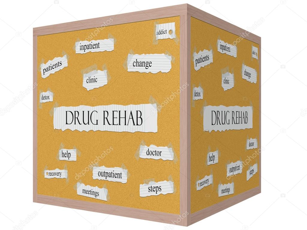 Drug Rehab 3D cube Corkboard Word Concept
