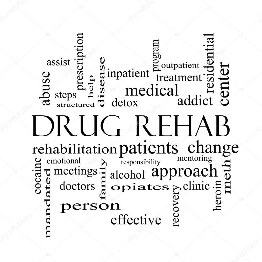 Drug Rehab Word Cloud Concept in black and white