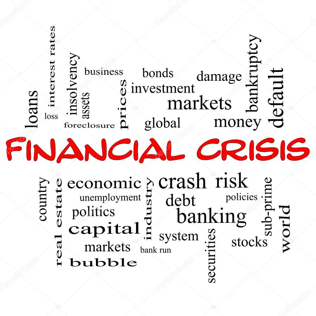 Financial Crisis Word Cloud Concept in red caps