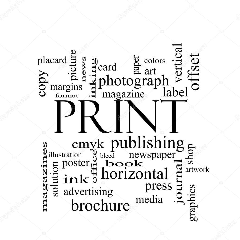 Print Word Cloud Concept in black and white