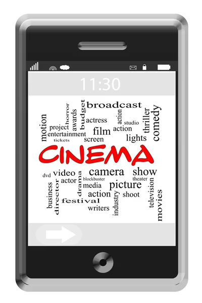 Conceito de nuvem de palavra de cinema no telefone Touchscreen — Fotografia de Stock