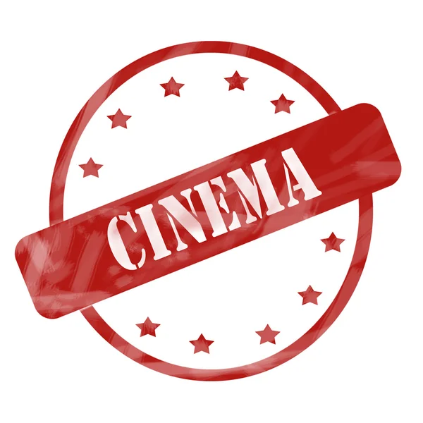 Red Weathered Cinema Stamp Circle and Stars — Stock Photo, Image