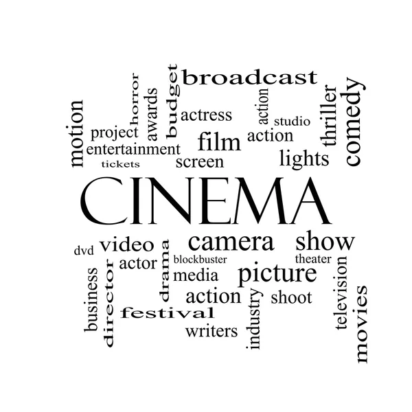 Cinema Word Cloud Concept en noir et blanc — Photo