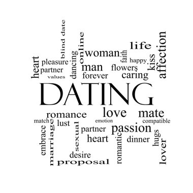 Dating Word Cloud Concept in black and white clipart