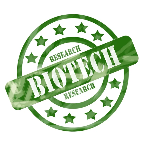 Круги и звёзды почтовой марки "Green Weathered Biotech Research" — стоковое фото