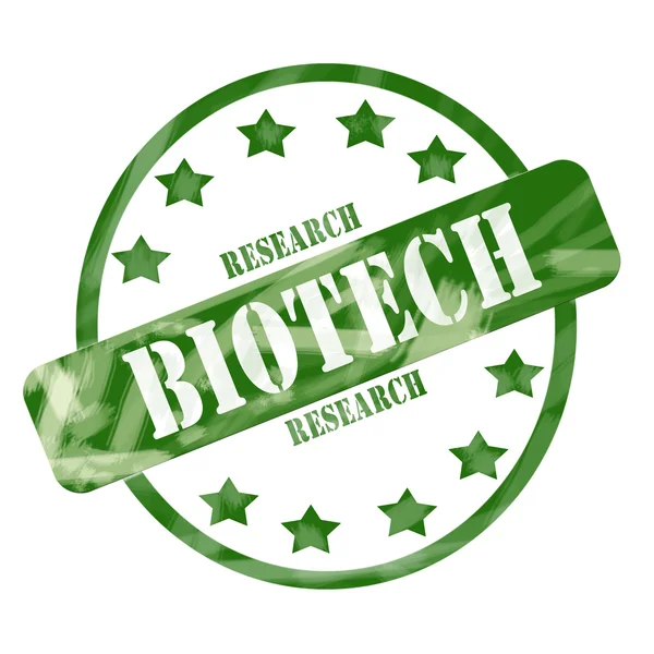 Cercle de timbres et étoiles de recherche en biotechnologie altérée verte — Photo