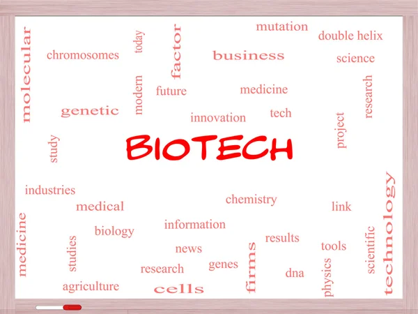 Biotech Word Cloud Concept en una pizarra blanca — Foto de Stock