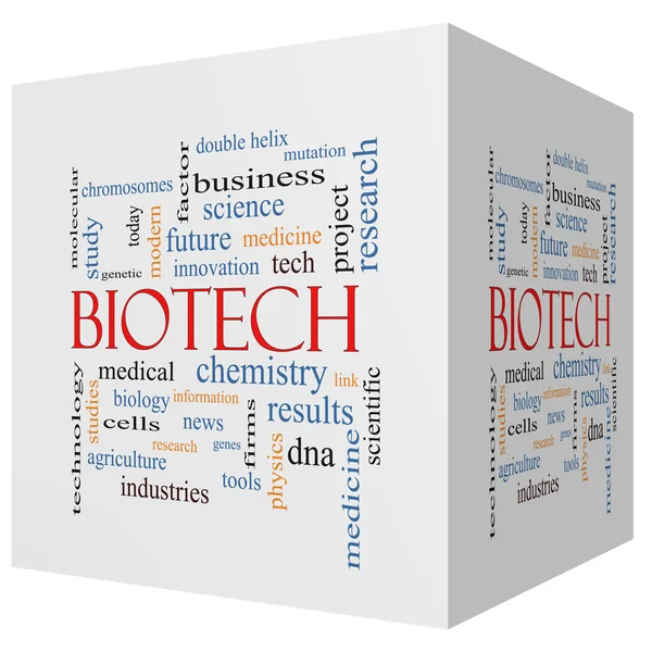 Biotech 3d krychle slovo mrak koncepce — Stock fotografie