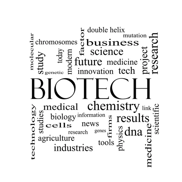 Biotech szó felhő fogalmát a fekete-fehér — Stock Fotó