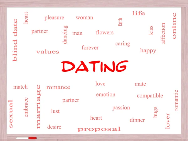 Dating woord wolk concept op een whiteboard — Stockfoto