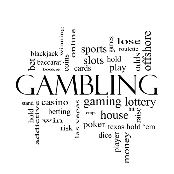 "Gambling Word Cloud" -begrepet i svart-hvitt – stockfoto