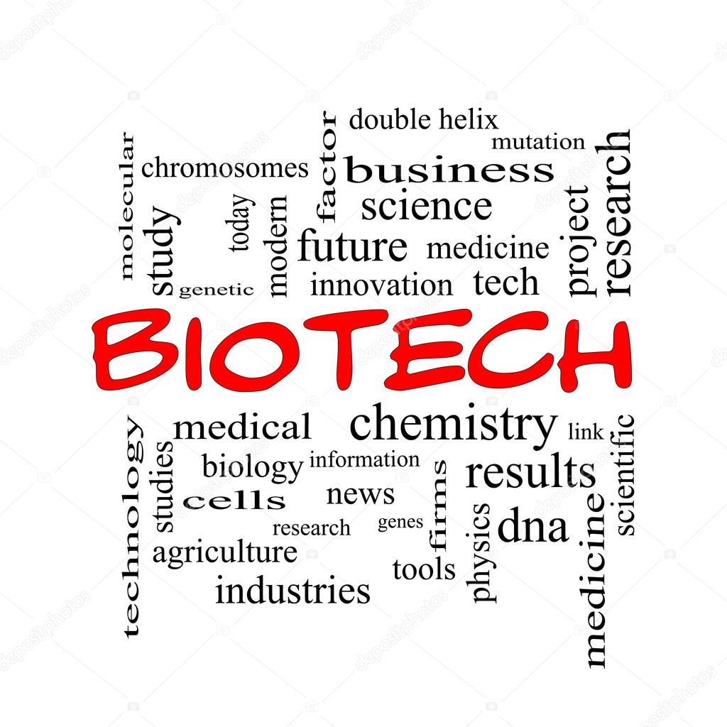 Biotech Word Cloud Concept in red caps