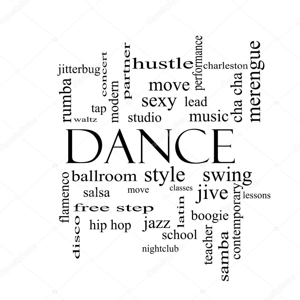Dance Word Cloud Concept in black and white