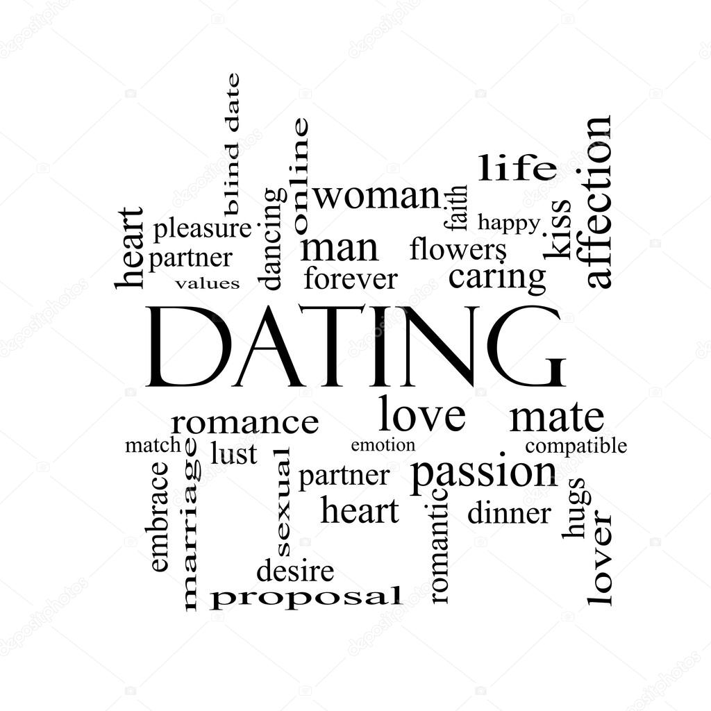Dating Word Cloud Concept in black and white