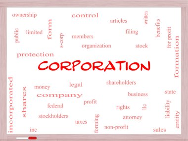 bir beyaz tahta üzerinde Corporation kelime bulutu kavramı