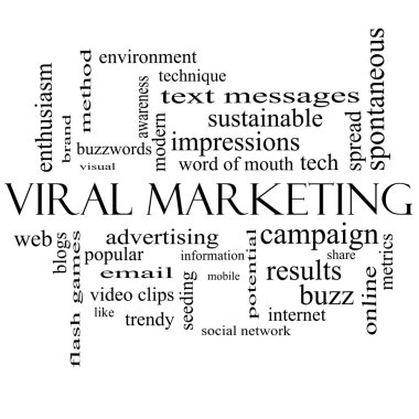 Viral Marketing Word Cloud Concept in black and white clipart