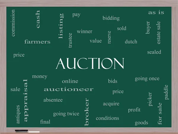 Auktion Word Cloud Concept på en Blackboard - Stock-foto
