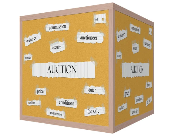 Auction 3D cube Corkboard Word Concept — Stock Photo, Image