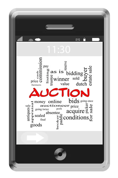 Koncepcja chmura słowa aukcji na dotykowy telefon — Zdjęcie stockowe