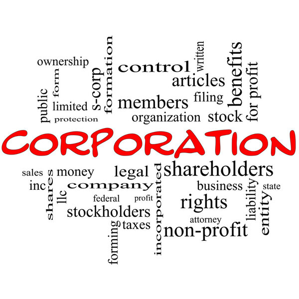 Corporation Word Cloud Concept in red caps