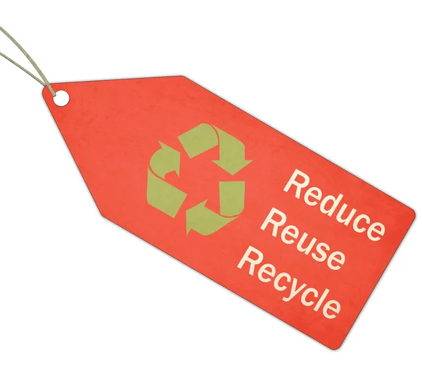 Reduce Reuse Recycle Green and Red Tag and String — Stock Photo, Image