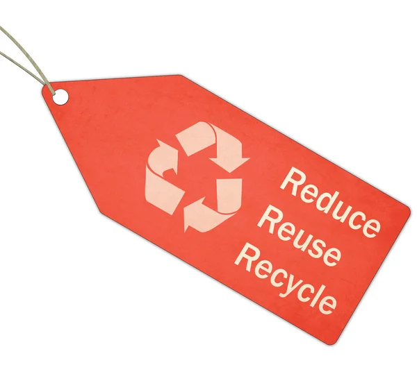 Reducir Reutilizar Reciclar Etiqueta Roja y Cadena —  Fotos de Stock