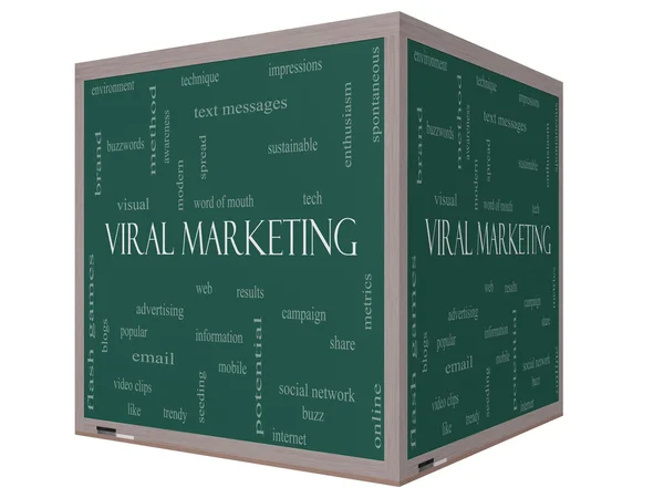 Viral Marketing Word Cloud Concept on a 3D cube Blackboard — Stock Photo, Image