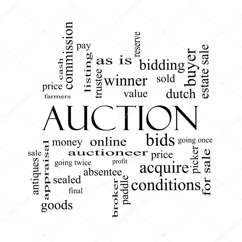 Auction Word Cloud Concept in black and white
