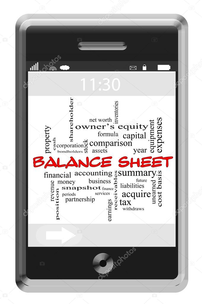 Balance Sheet Word Cloud Concept on Touchscreen Phone
