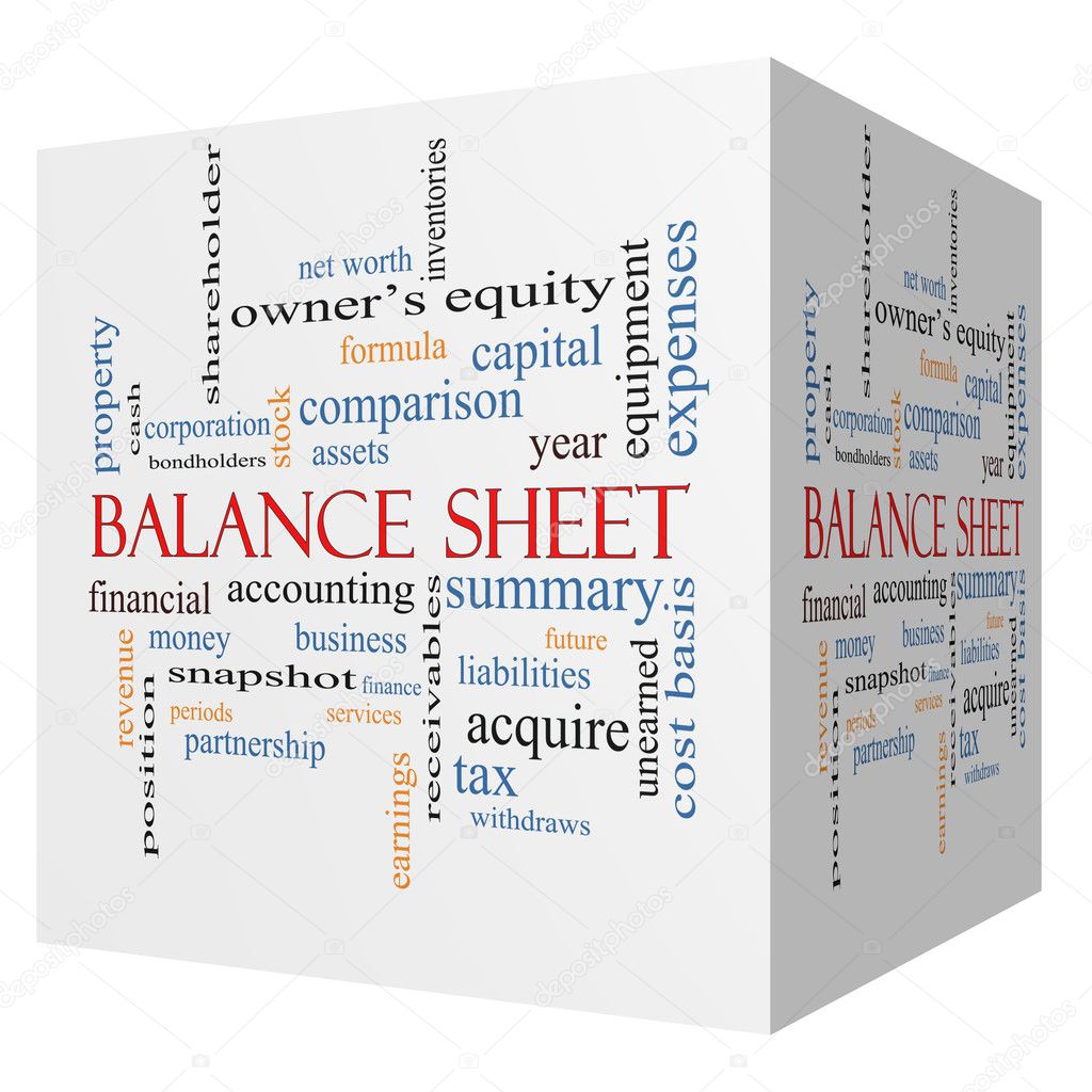 Balance Sheet 3D cube Word Cloud Concept