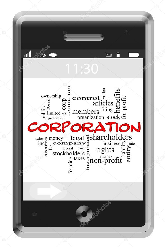 Corporation Word Cloud Concept on Touchscreen Phone