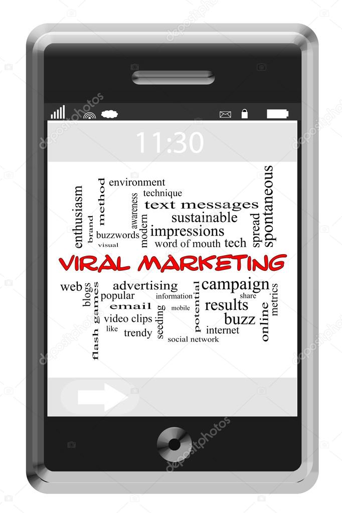 Viral Marketing Word Cloud Concept on Touchscreen Phone