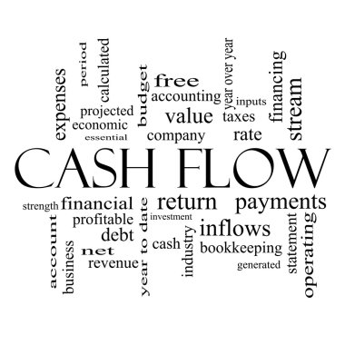 Cash Flow Word Cloud Concept in black and white clipart