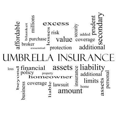 Umbrella Insurance Word Cloud Concept in black and white clipart