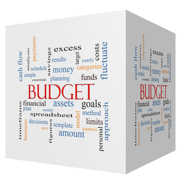 Budget 3D cube Word Cloud Concept