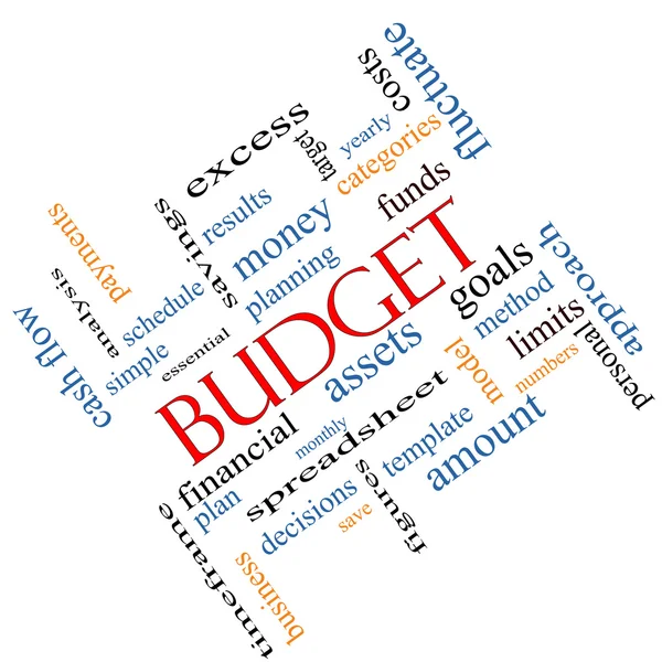 Notion de nuage de mot budget coudée — Photo