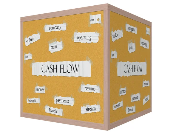 Cash Flow 3D cubo Corkboard Palavra Conceito — Fotografia de Stock