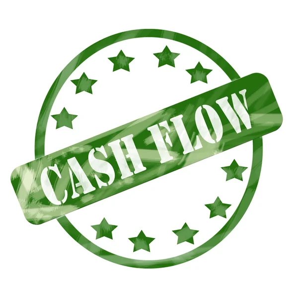 Green Weathered Cash Flow Stamp Circle and Stars — Stock Photo, Image