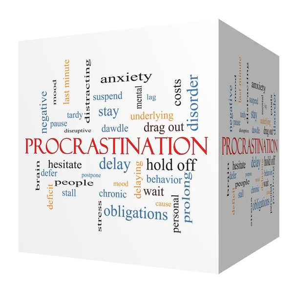 Procrastinazione 3D cubo Word Cloud Concept — Foto Stock