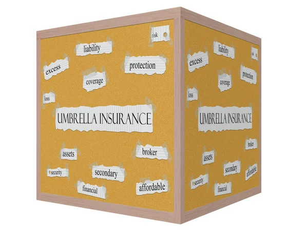 Assurance parapluie 3D cube Corkboard Word Concept — Photo