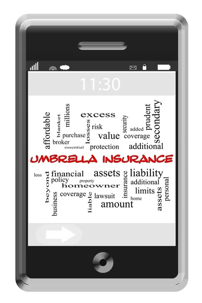 Umbrella Insurance Word Cloud Concept on Touchscreen Phone — Stock Photo, Image