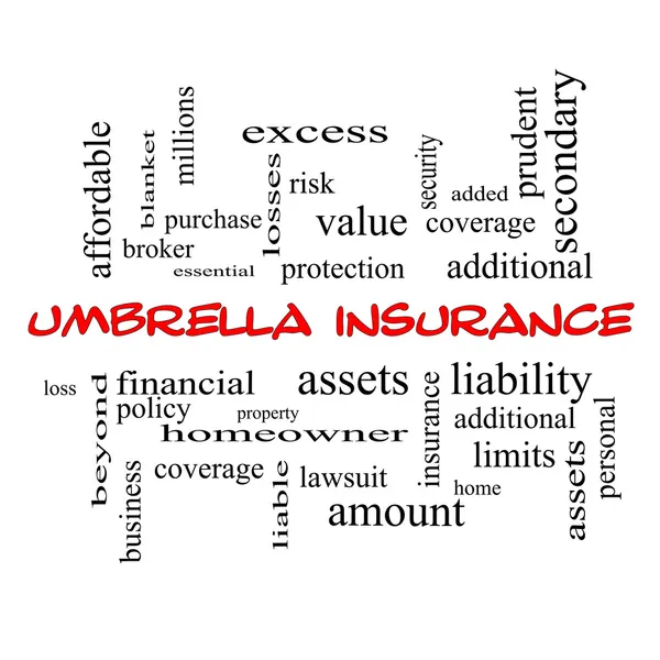 Umbrella Insurance Word Cloud Concept in red caps — Stock Photo, Image