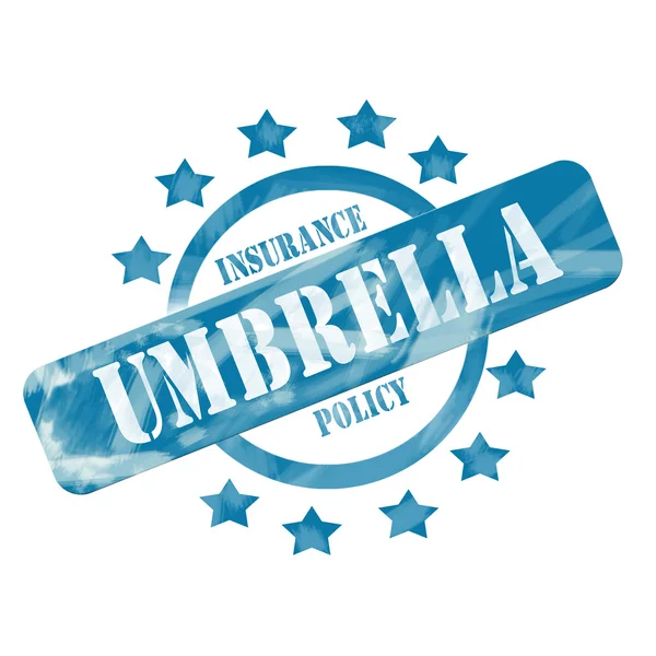 Blauwe verweerde paraplu verzekering stempel cirkel en sterren design — Stockfoto