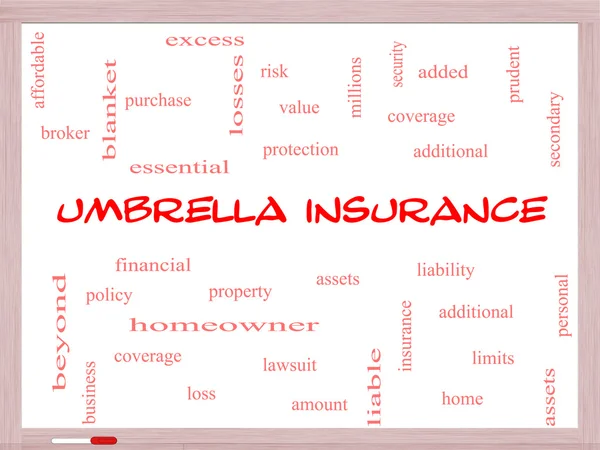 Umbrella Insurance Word Cloud Concept on a Whiteboard — Stock Photo, Image