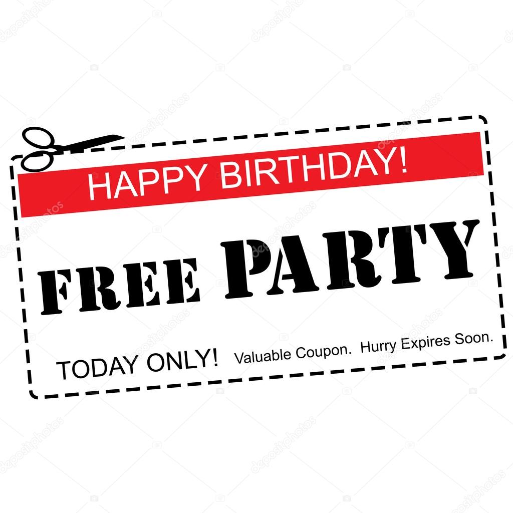 Free Party Happy Birthday Coupon Concept