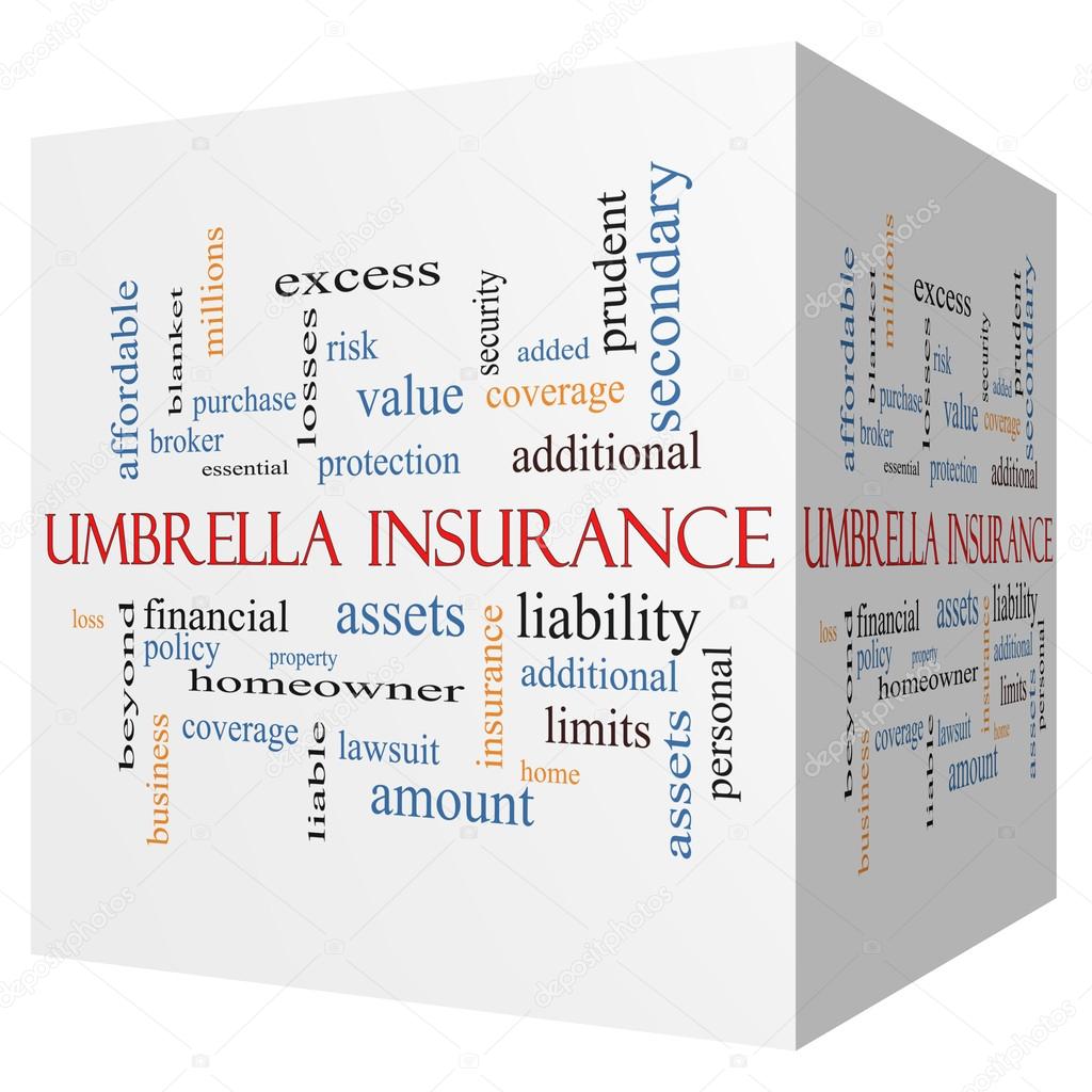 Umbrella Insurance 3D cube Word Cloud Concept