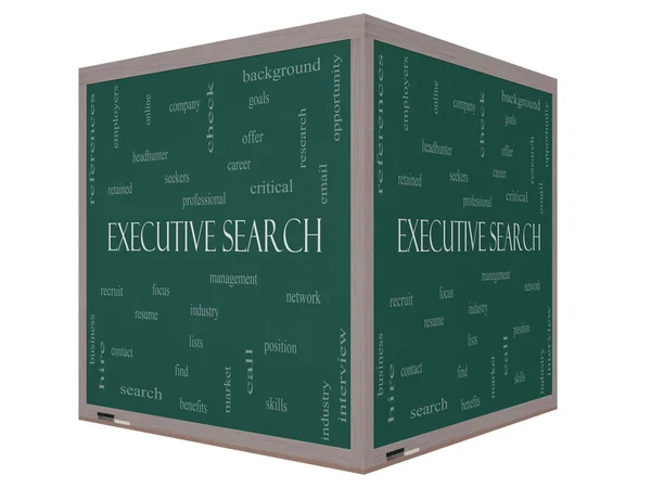 Executive Search Word Cloud Concept на 3D кубику Чорна дошка — стокове фото