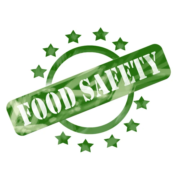 Groene verweerde voedsel veiligheid stempel cirkel en sterren ontwerp — Stockfoto