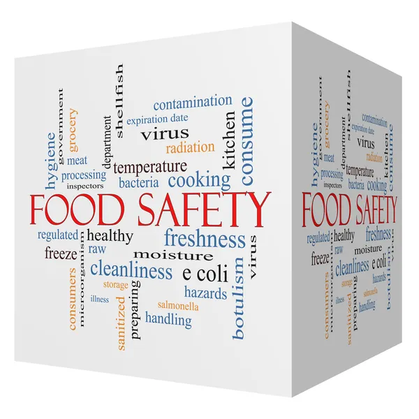 Τροφίμων ασφάλεια 3d κύβο λέξη έννοια σύννεφο — Φωτογραφία Αρχείου